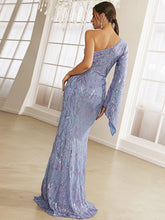 Sweetheart One Shoulder Off Purple Sequin Prom Dress